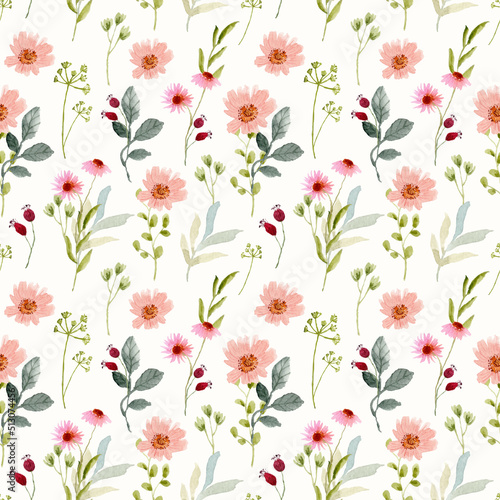 pink wildflower watercolor seamless pattern