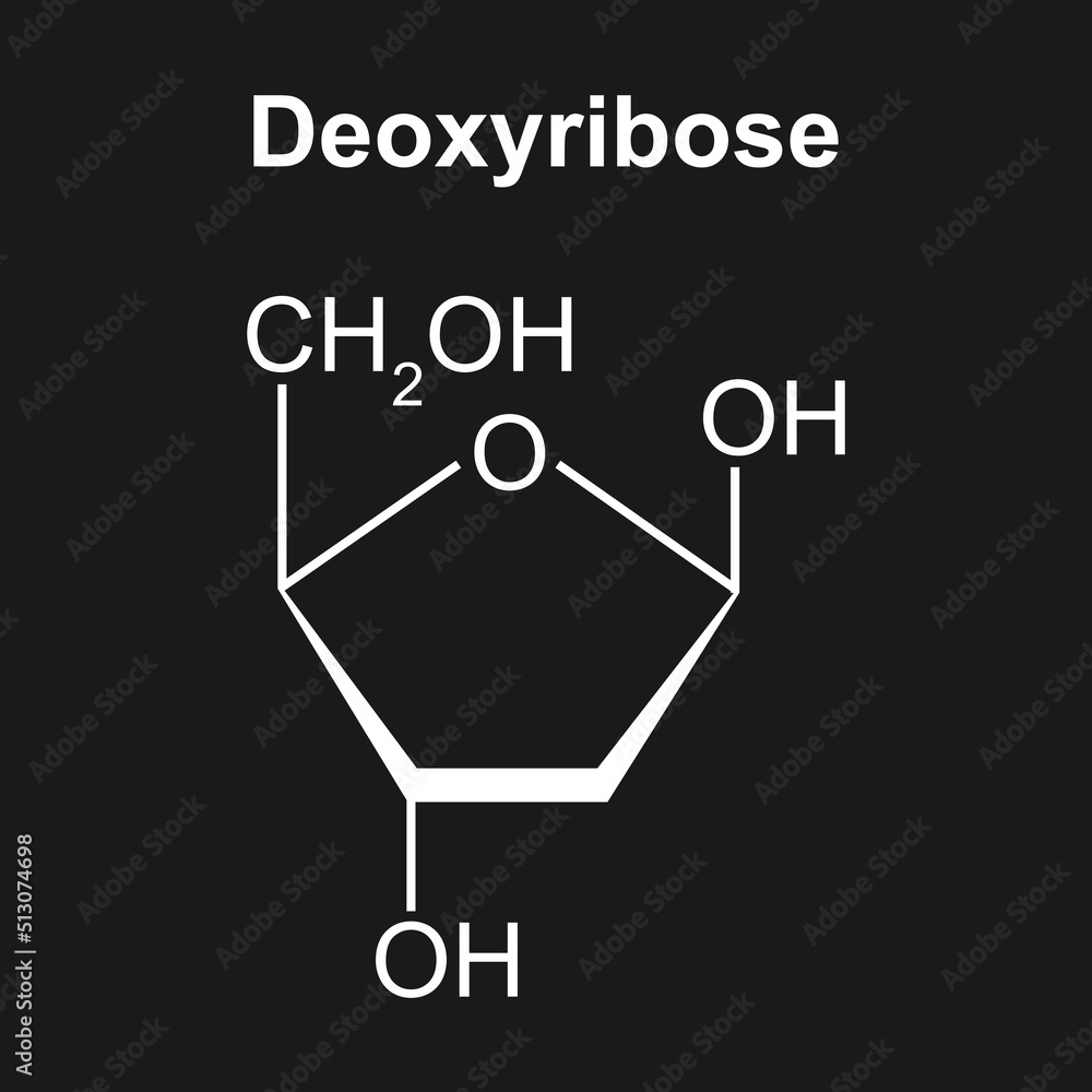 Chemical Structure of Deoxyribose Sugar Molecule. Vector Illustration
