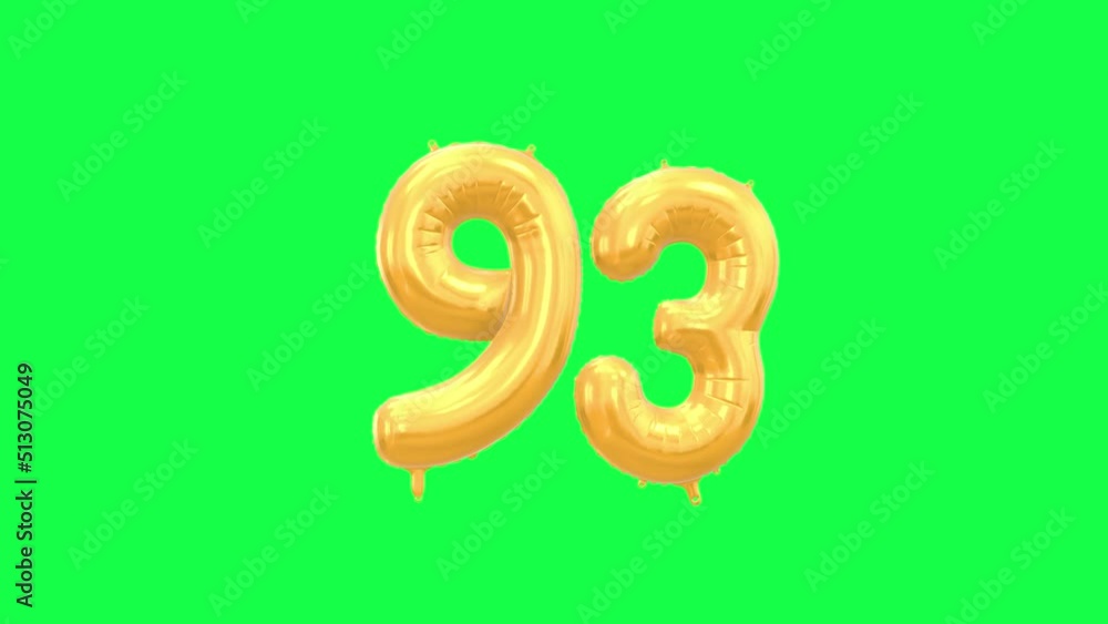 Gold Helium Letter Balloon With Number 93. Green Screen And Alpha Luma Matte Channel. Loop Animation. Gold Helium Letter Balloon With Number 93. Green Screen And Alpha Luma Matte Channel. Loop Animation.