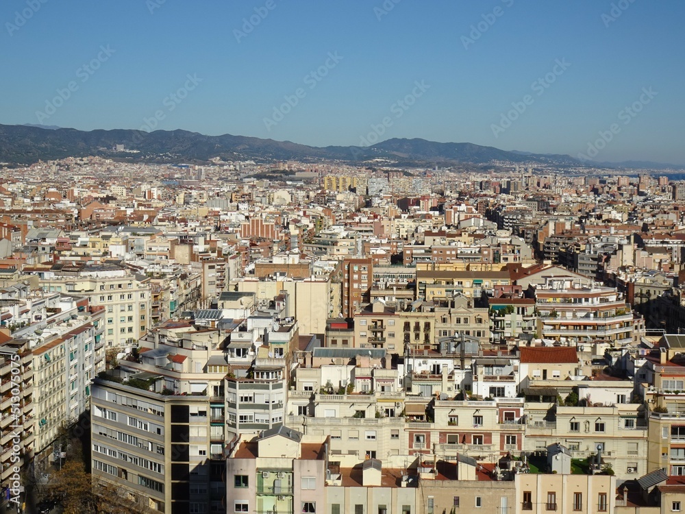[Spain] Townscape of Barcelona seen from the tower of Nativity Facade, Sagrada Familia Cathedral (Barcelona)