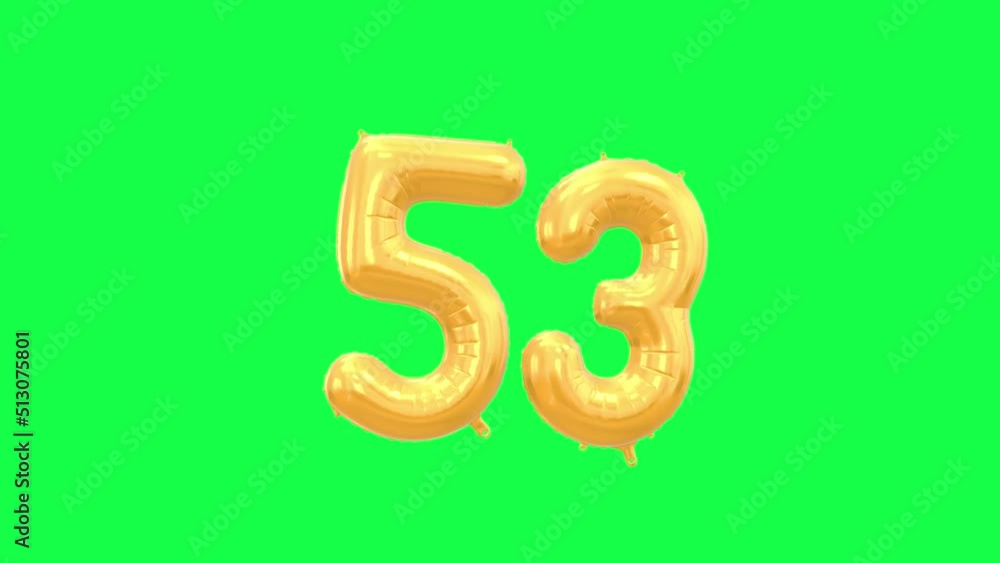Gold Helium Letter Balloon With Number 53. Green Screen And Alpha Luma Matte Channel. Loop Animation. Gold Helium Letter Balloon With Number 53. Green Screen And Alpha Luma Matte Channel. Loop Animation.