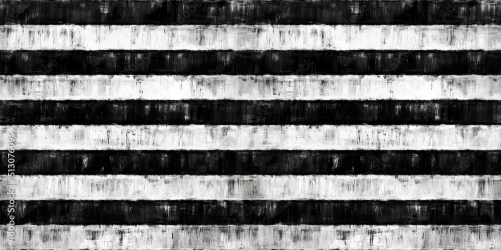 Seamless painted thick horizontal lines, a black and white artistic acrylic paint texture background. Creative grunge monochrome hand drawn flag stripes tileable surface pattern design. 3D Rendering..