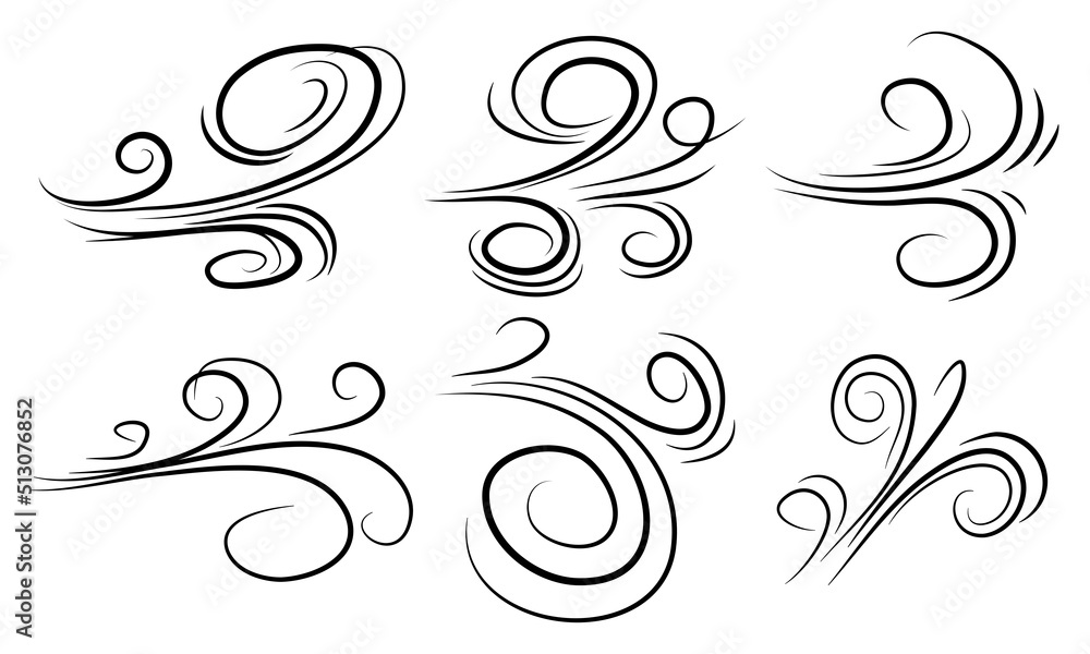 doodle wind blow, gust design isolated on white background. vector hand drawn illustration doodle wind blow, gust design isolated on white background. vector hand drawn illustration