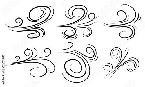doodle wind blow, gust design isolated on white background. vector hand drawn illustration