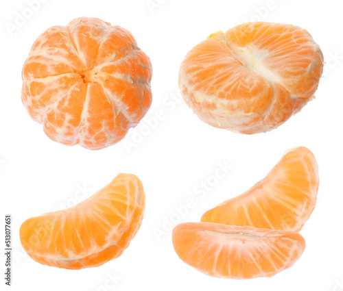 Tasty fresh tangerines on white background, collage