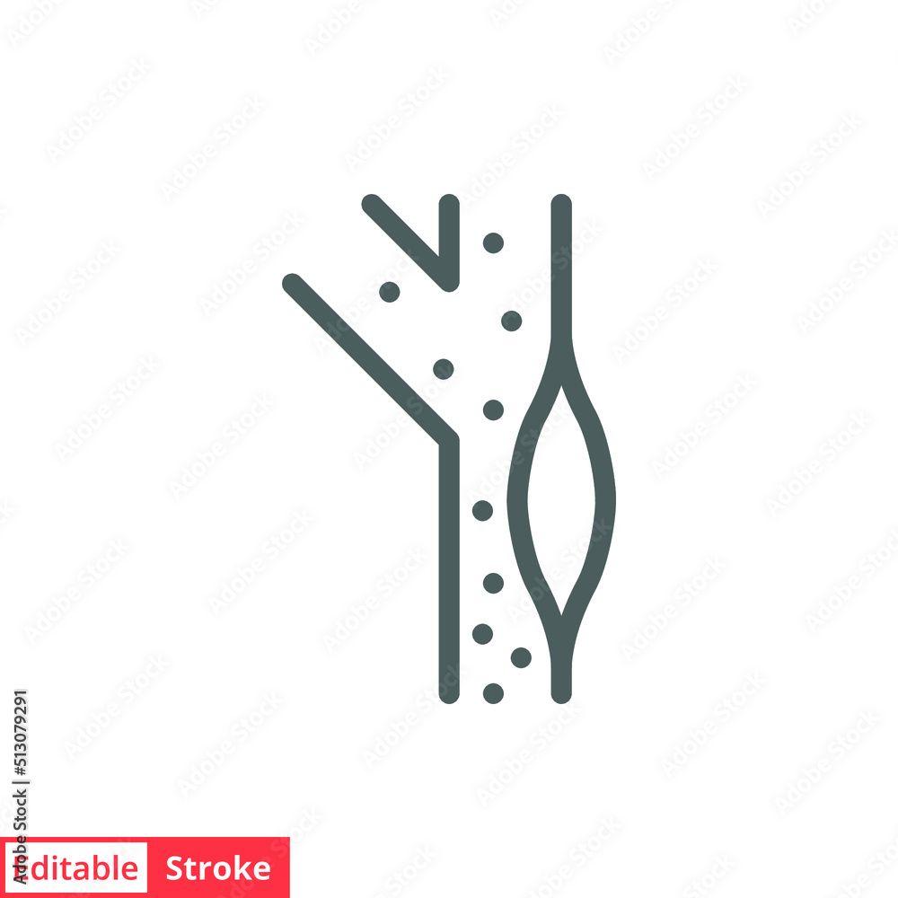 High cholesterol icon. Simple outline style. Artery blocked by cholesterol, atherosclerosis concept. Thin line vector illustration isolated on white background. Editable stroke. EPS 10. High cholesterol icon. Simple outline style. Artery blocked by cholesterol, atherosclerosis concept. Thin line vector illustration isolated on white background. Editable stroke. EPS 10.