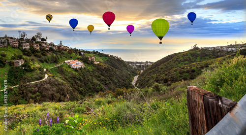 Hill top view of balloons from Park Street at sunset © SailingAway