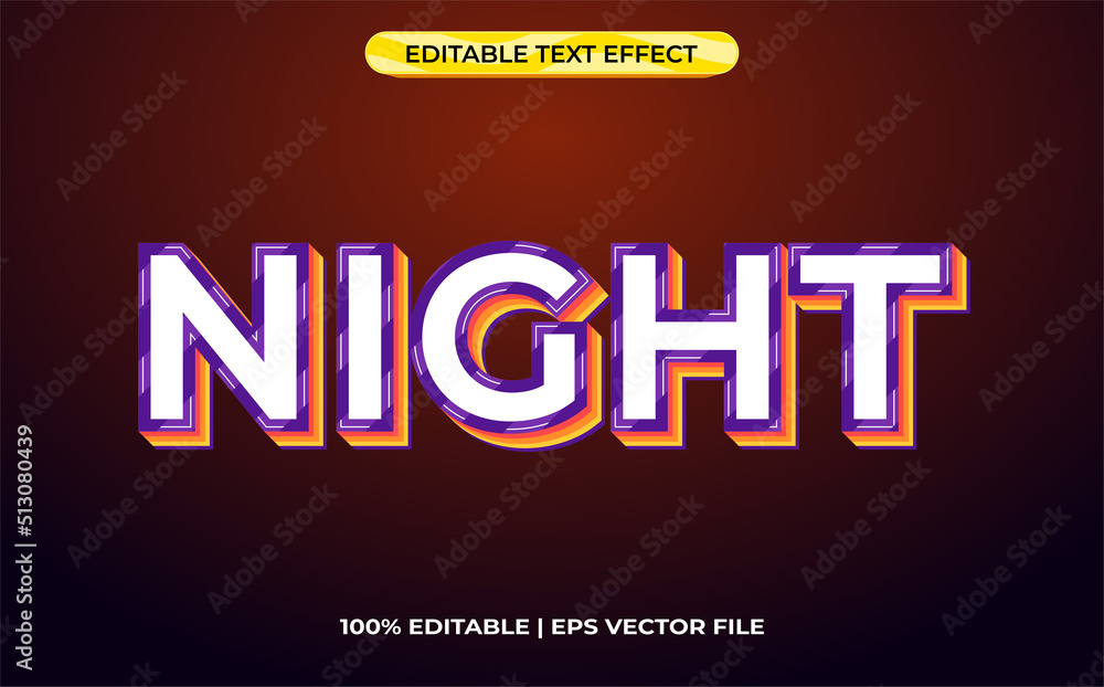 Obraz premium night 3d text effect with neon theme. colorful typography template for modern tittle