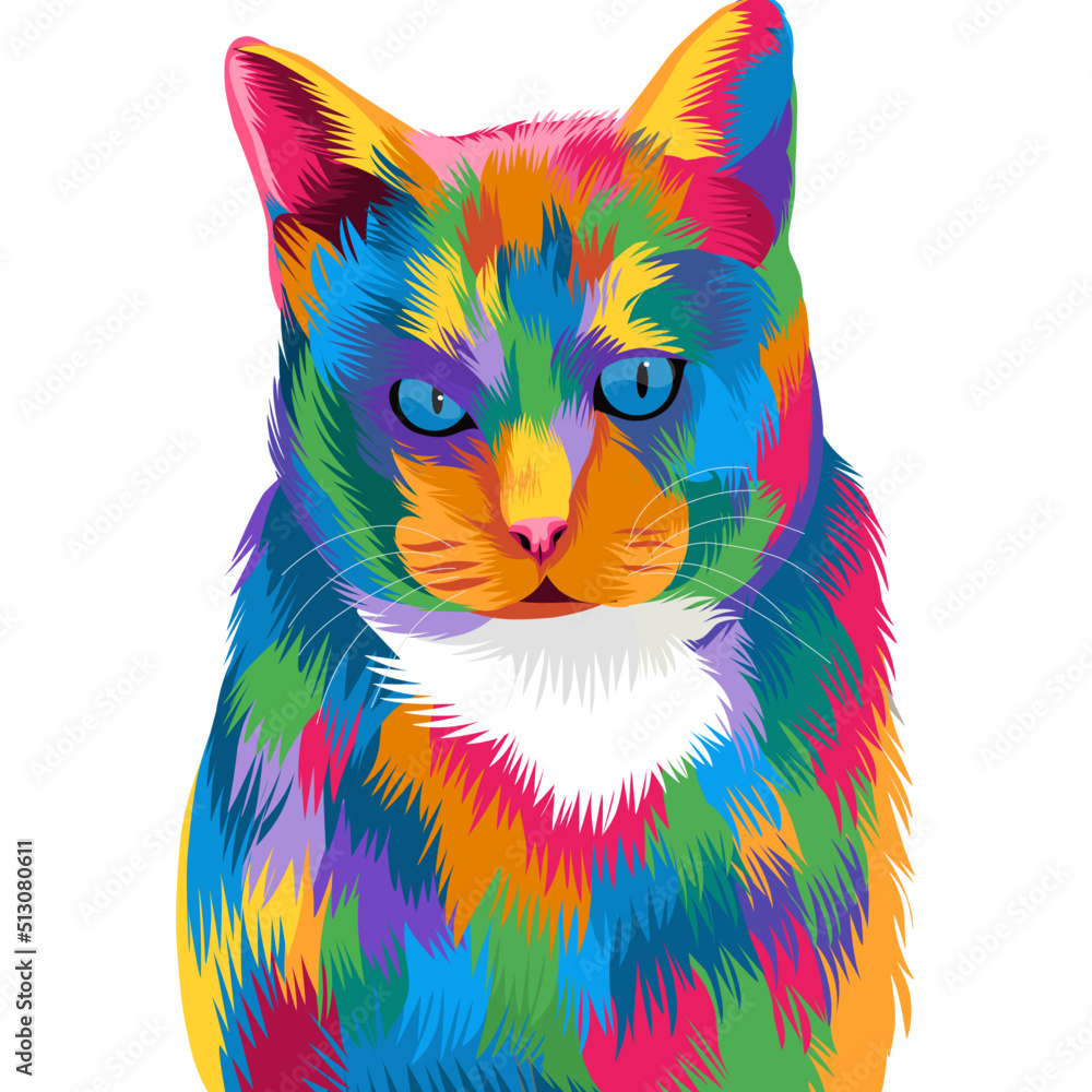 Cute and funny cat vector pop art full colours