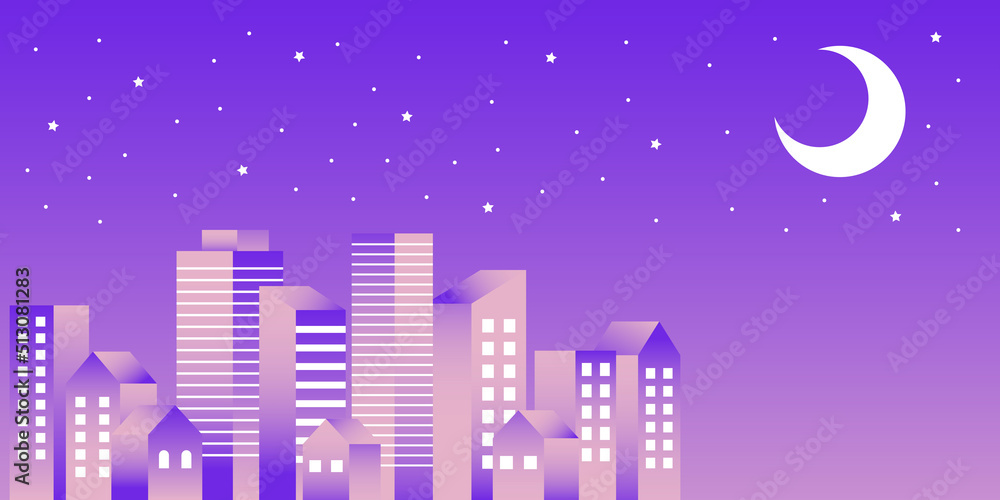 Naklejka premium 背景素材_シンプルなビル街_グラデーション_夜空