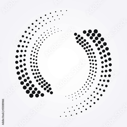 abstract backgAbstract background. Dotted round logo. Halftone swirl object. Halftone dots circle texture. Abstract circle pattern. Vector art illustration. Halftone design element. photo