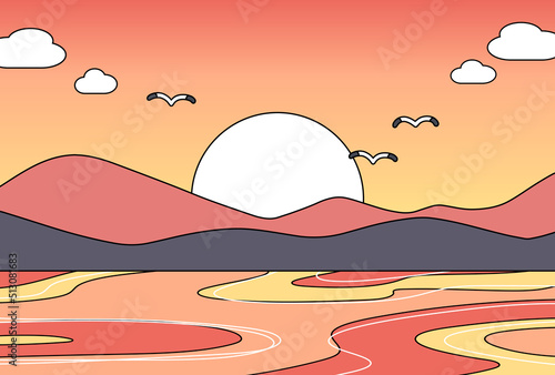 背景イラスト_海の風景_夕日