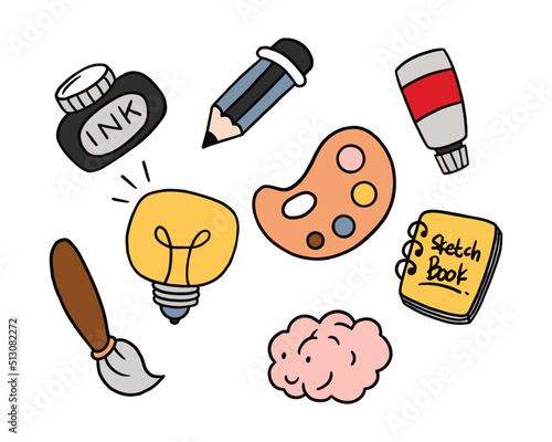 a collection of cute illustrations of learning tools. symbol of education hand drawn design.