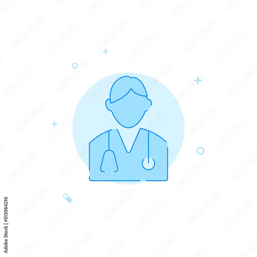 Doctor, specialist vector icon. Flat illustration. Filled line style. Blue monochrome design. Editable stroke. Adjust line weight. Doctor, specialist vector icon. Flat illustration. Filled line style. Blue monochrome design. Editable stroke. Adjust line weight.