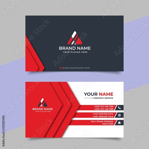Red modern creative business card and name card horizontal simple clean template vector design