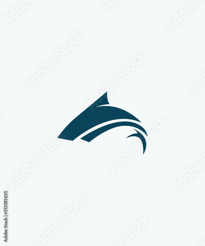 Cool modern logo of a cruel sea shark with a position changing direction in the form of a line