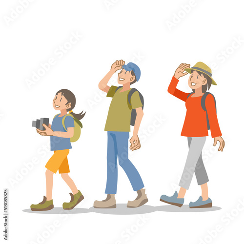 アウトドア散策を楽しむ家族