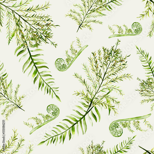 beautiful elegant watercolor greenery fern floral seamless pattern