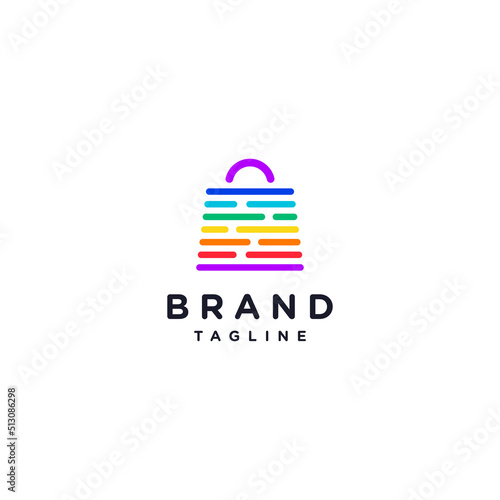 Simple shopping Bag with Colorful Stripes Logo Design. Sales or market technology that makes it easy for customers to quickly find their daily needs.