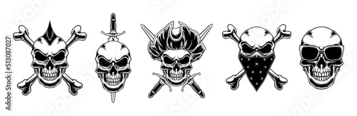 Skull line art design vector logo illustration
