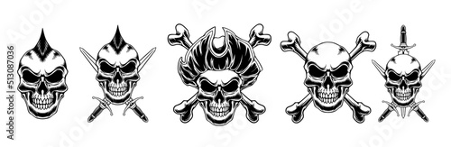 Skull line art design vector logo illustration