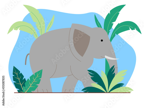Elephant in the forest. Jungle and wild animals theme. Jungle vector illustration.