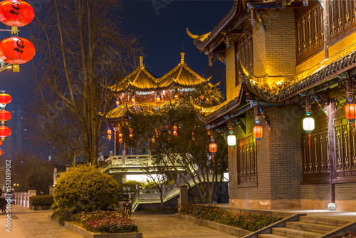 chinese new year and traditional building in Chengdu