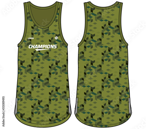 Sleeveless Tank Top Basketball jersey vest design flat sketch illustration template, sports jersey concept with front and back view for Men and women Volleyball jersey and badminton kit