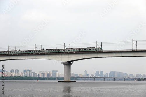 Photography Seoul  Line 2 train passing through the Han River in Korea