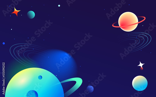Astronaut is exploring space with universe and planets in the background, vector illustration