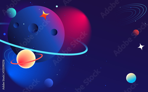 Astronaut is exploring space with universe and planets in the background, vector illustration
