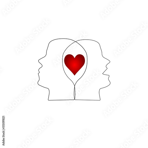 Intersected heads with heart in the middle
