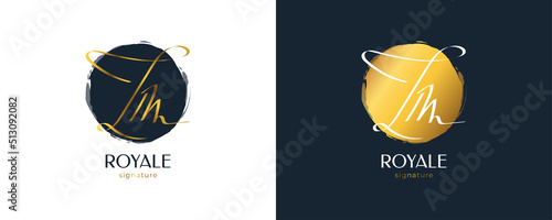 JM Initial Signature Logo Design with Elegant and Minimalist Gold Handwriting Style. Initial J and M Logo Design for Wedding, Fashion, Jewelry, Boutique and Business Brand Identity