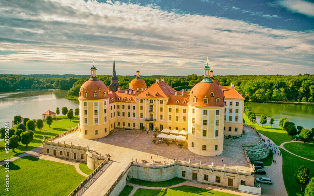 Moritzburg Castle aerial view from drone, Germany