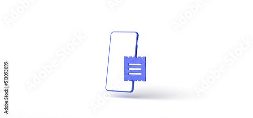 Receipt with Smartphone Isolated on background, icon, 3d rendering.