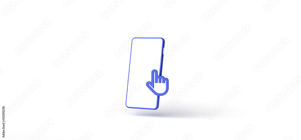 Cursor with Smartphone Isolated on background, icon, 3d rendering. Cursor with Smartphone Isolated on background, icon, 3d rendering.