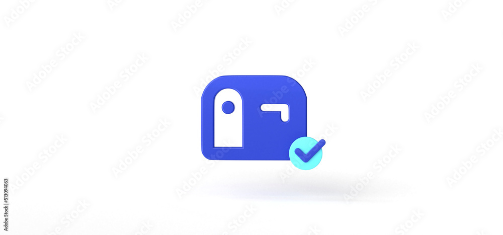 Mailbox with check mark Isolated on background, cartoon, icon, 3d rendering. Mailbox with check mark Isolated on background, cartoon, icon, 3d rendering.