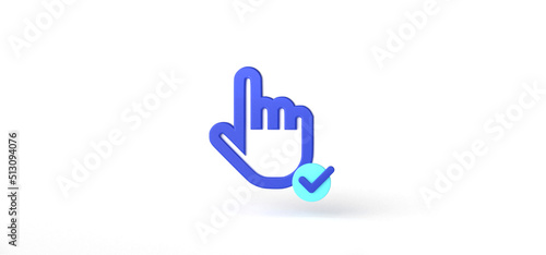 Cursor icon with check mark Isolated on background, cartoon, icon, 3d rendering.