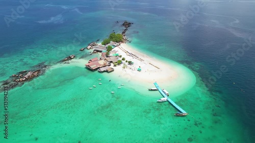 Aerial view, Drone shot, Khai Nai Island, or The cat island, Koh Khai, Located near Phuket, Thailand. Tourists like to come and feed the cats. Clip 4K 3840x2160p.
