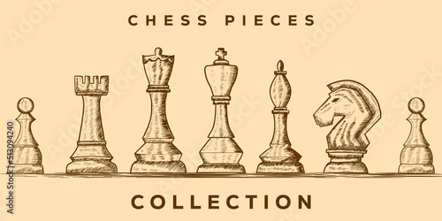 hand drawn chess pieces collection illustration