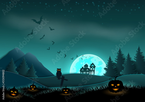 Halloween night landscape background on paper art style [Converted]
