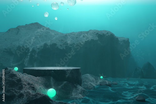 Photography Platform podium reef underwater sea creature bubble foam shine water seabed rocks float ocean shine marine natural deep treasure