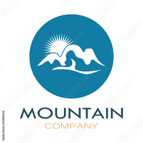 Minimalist mountain and sun logo design in flat colors packed with modern concepts vector illustration