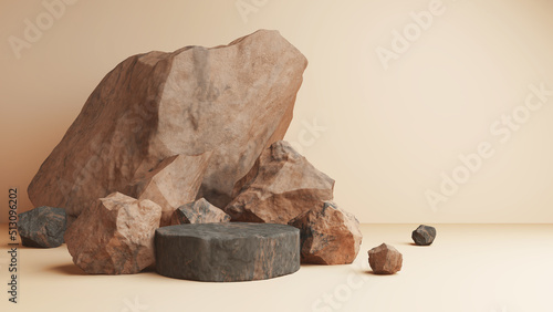 Fotografia Mars rock group copper and black arid platform podium surface texture rough masculine men male concept raw stone stand advertisement display product backdrop mountain rock volcanic