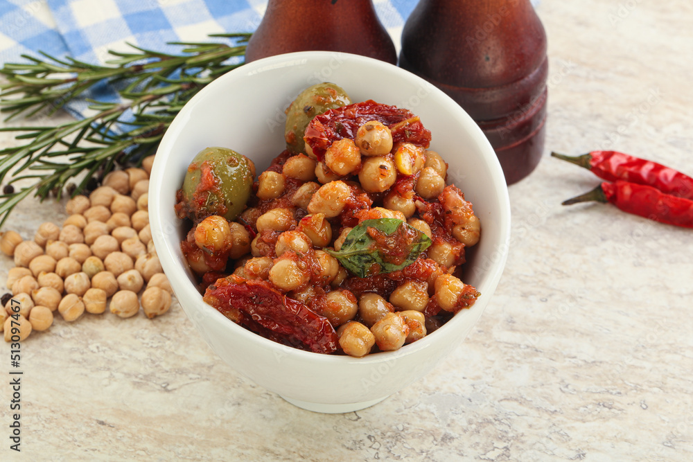Chickpea beans with dry tomato and olives Chickpea beans with dry tomato and olives