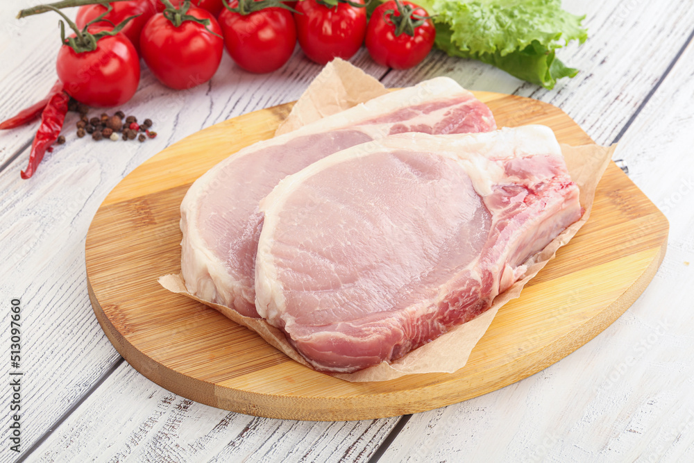 Raw pork t-bone steak for grill