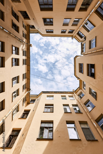 Photograph of sky inside courtyard of well