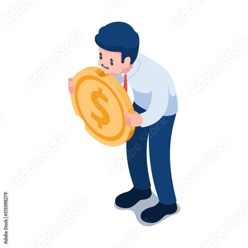 Isometric Businessman Eat Dollar Coin