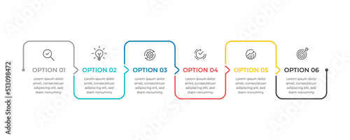 Timeline infographic 6 options process business journey design elements template photo