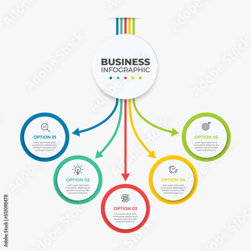 Timeline infographic 5 options process business journey design elements vector template